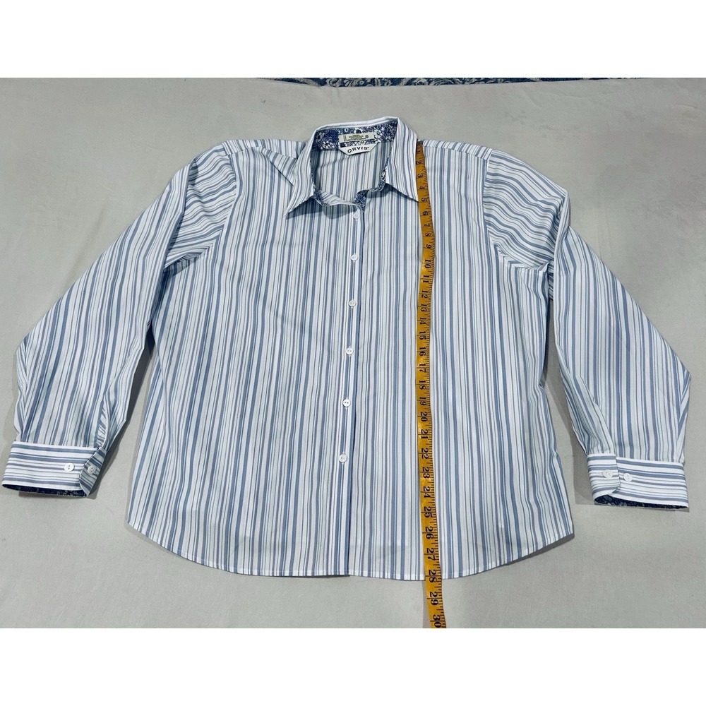 Orvis Carefree Cotton Blend Womens Blue Striped Contrast Collar Cuff Shirt Sz 20 - Picture 5 of 10